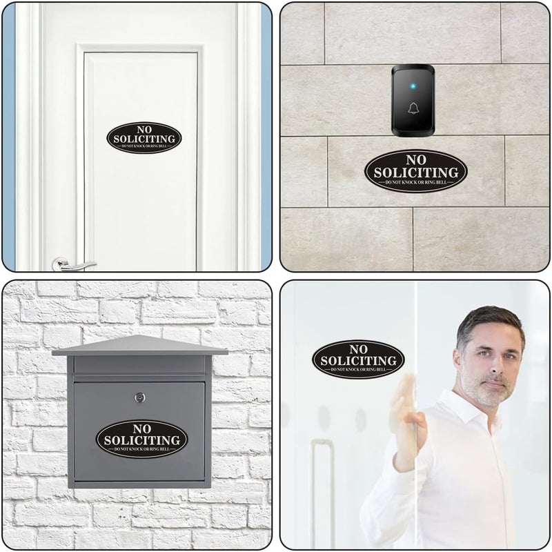 MongFun No Soliciting Sign for House, 2 Pack Self-Adhesive Aluminum Metal No Solitation Do Not Knock or Ring Bell Sign, 7.0 x 3.0 inches Rust Free Signs for Door and Wall (Black/White) - Image 3